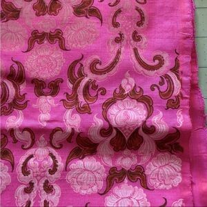 Vintage Vibrant Hot Pink SIlk Fabric Silkscreen Floral Design 3 yards